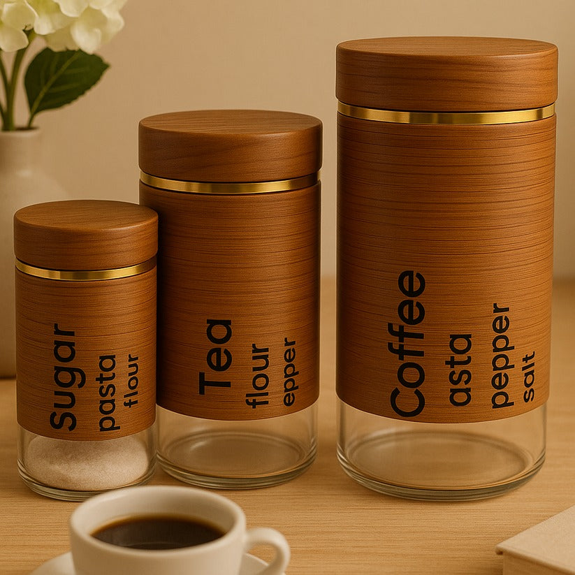 3PCs Airtight Glass Storage Jar Set with Wooden Lid