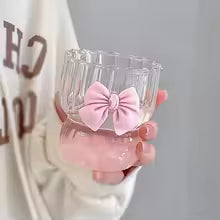 1pcs Pink Bow Glass Cute Water Cup Cartoon Bow Glass Cup