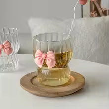 1pcs Pink Bow Glass Cute Water Cup Cartoon Bow Glass Cup
