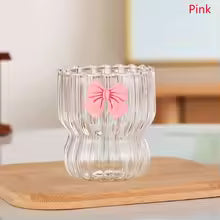 1pcs Pink Bow Glass Cute Water Cup Cartoon Bow Glass Cup