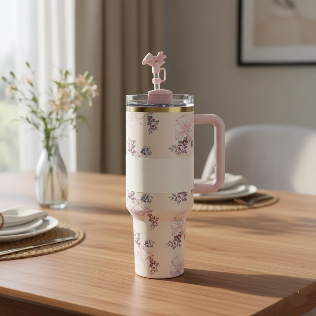 Stainless Steel Floral Design Tumbler